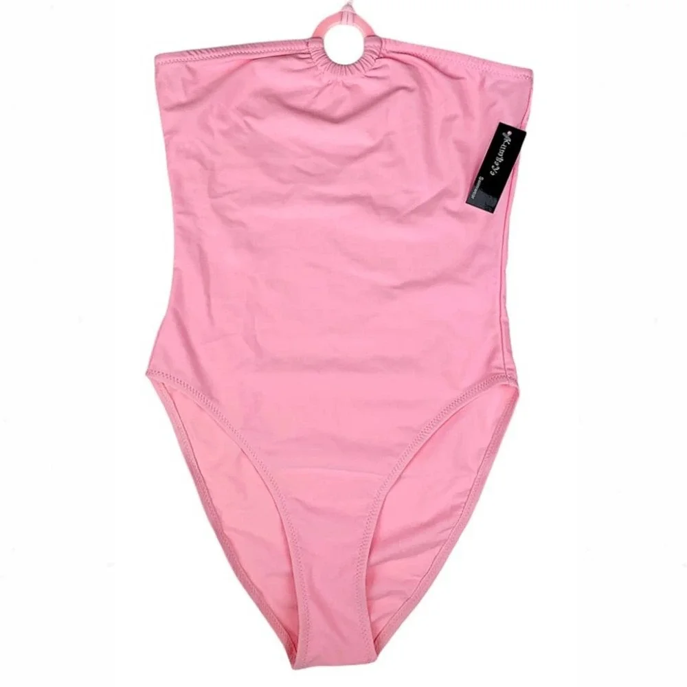 Pastel High-Leg O-Ring Halter One-Piece Swimsuit in Ballet Pink - Picture 8 of 10